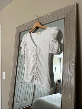 Nation LTD 100% Pima Cotton White Short Sleeve Ruffle Blouse Size XS